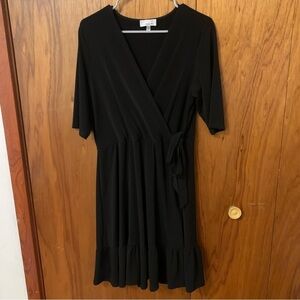 Robbie Bee Black Stretch Midi Dress Womens large faux wrap